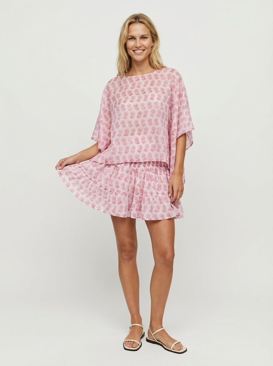 Poncho Papillon rose pétale