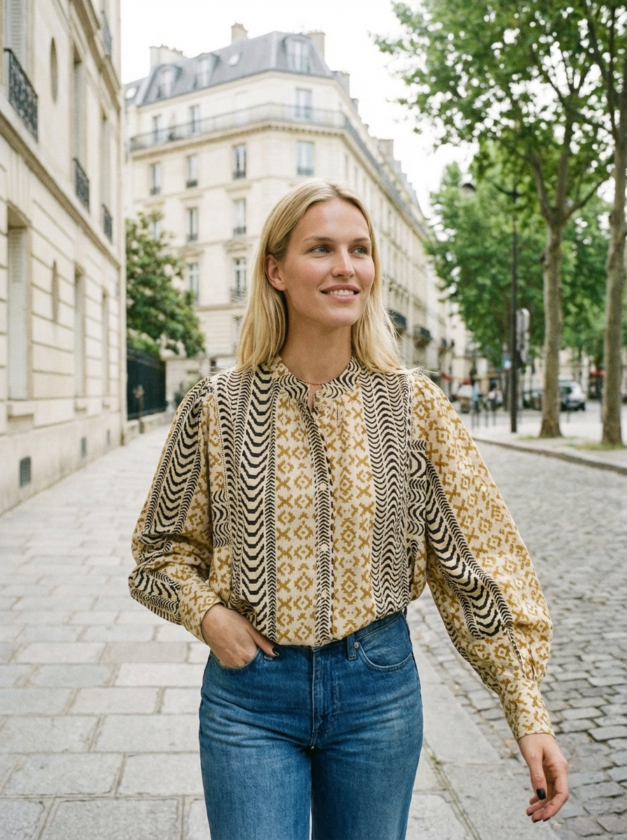 Blouse Iconique flèches noir moutarde