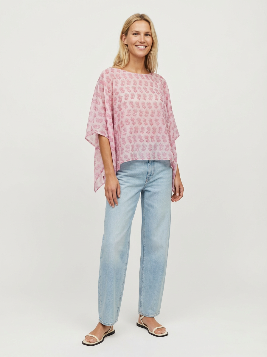 Poncho Papillon rose pétale