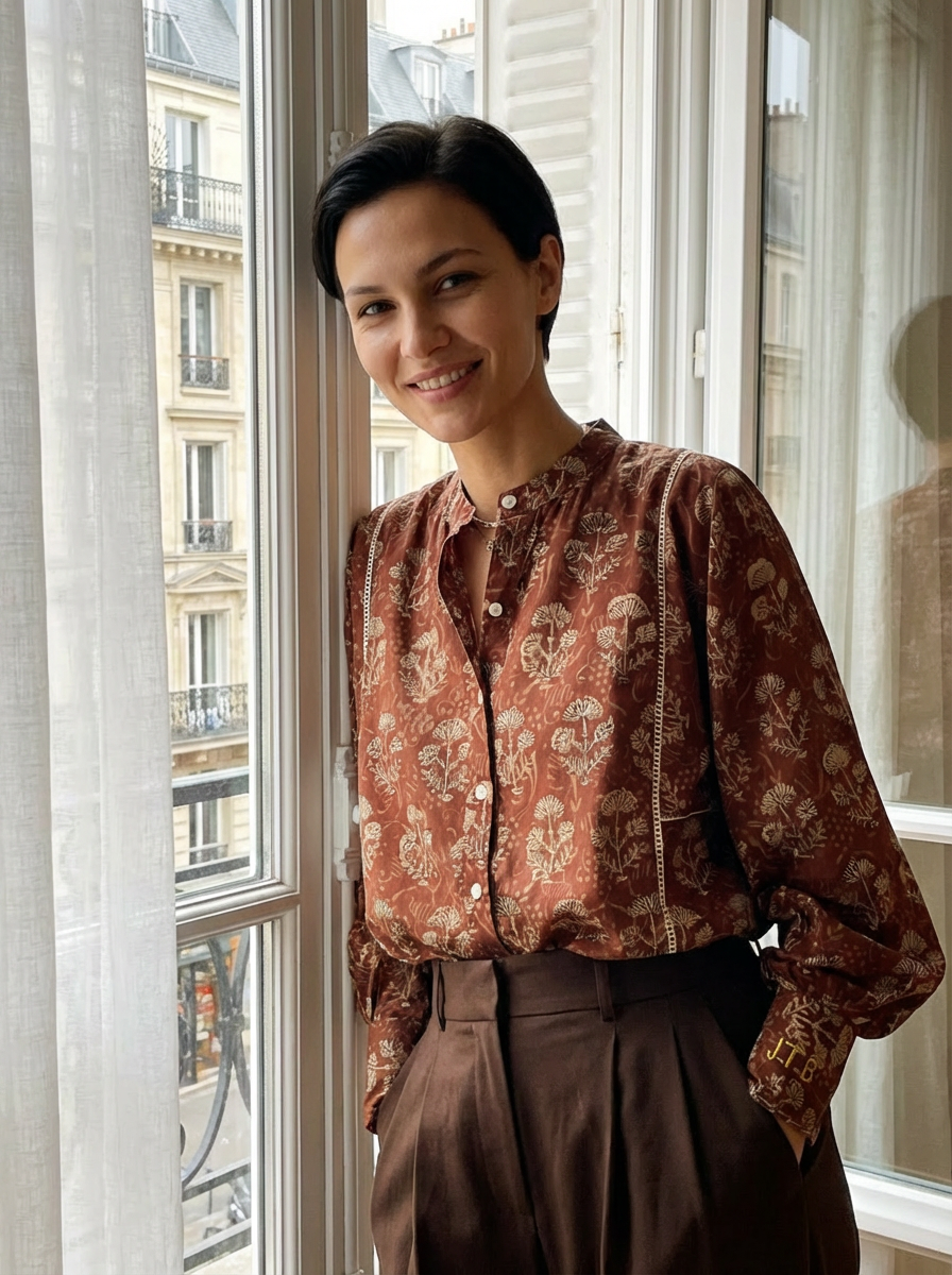Blouse Iconique marron et écru