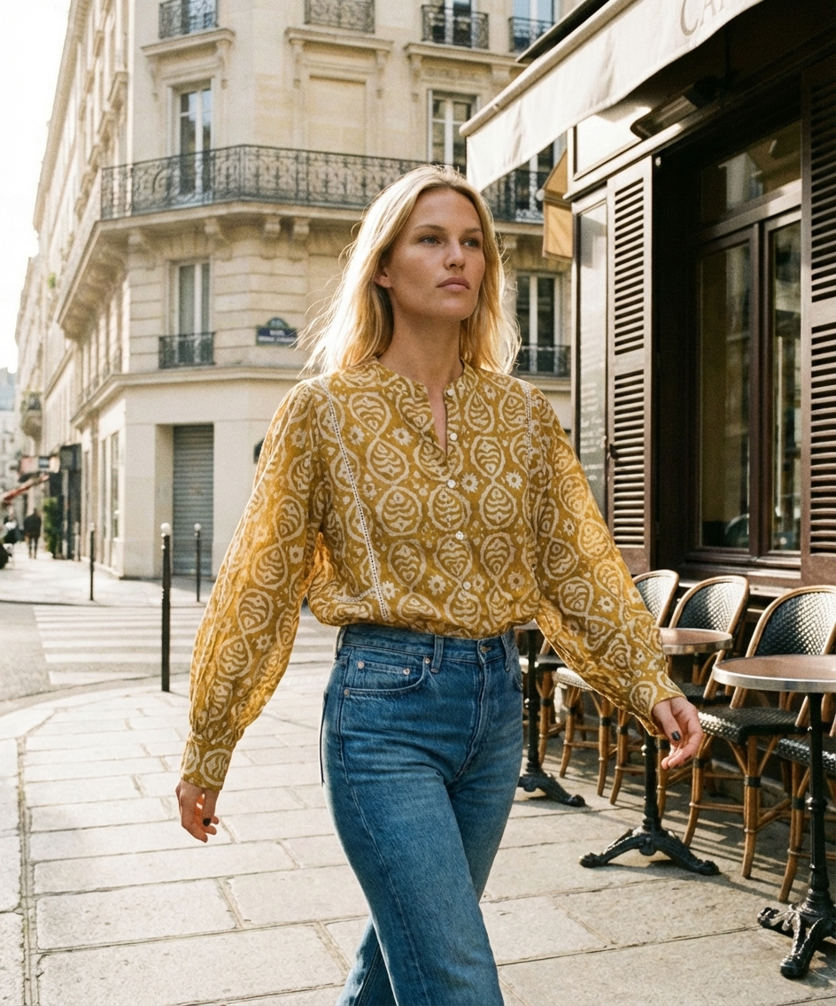 Blouse Iconique moutarde poisson écru