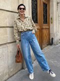 Blouse Bubble imprimé mousse gris et kaki