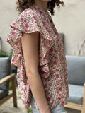 Blouse Butterfly fond rose pâle imprimé rose et lierre
