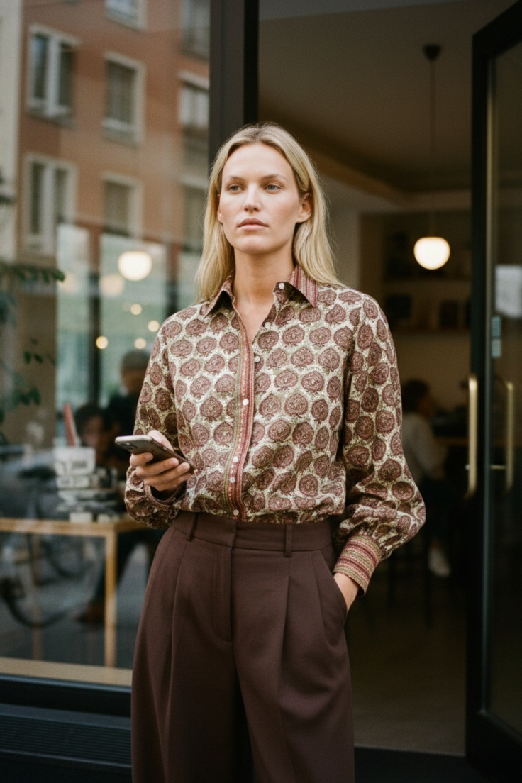 Blouse Bubble imprimé bicolore automne