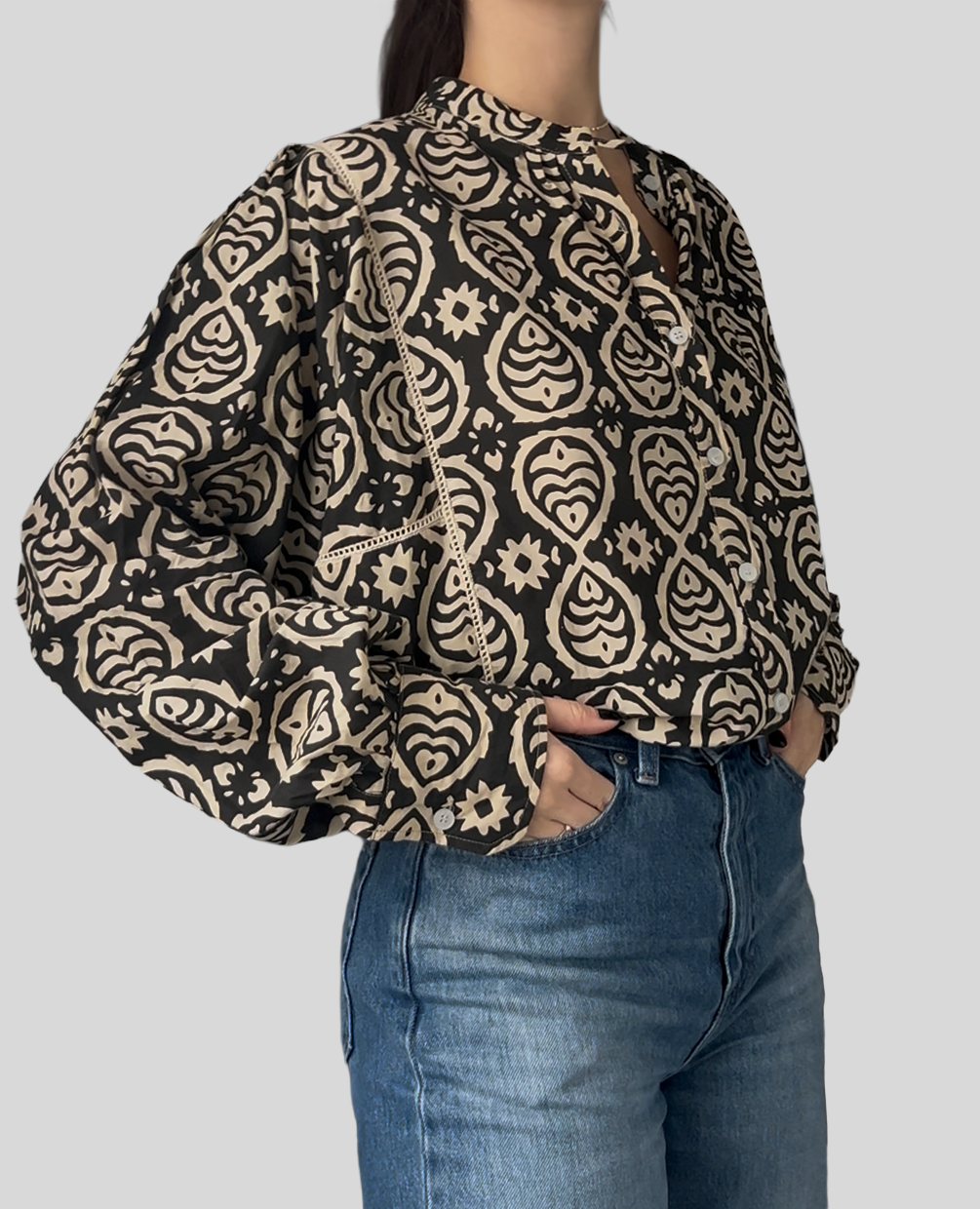 Blouse Iconique noir poisson écru