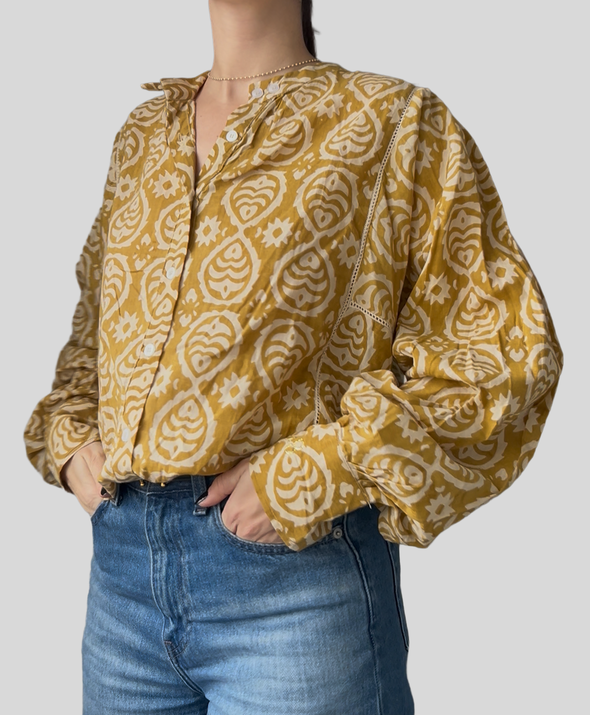 Blouse Iconique moutarde poisson écru