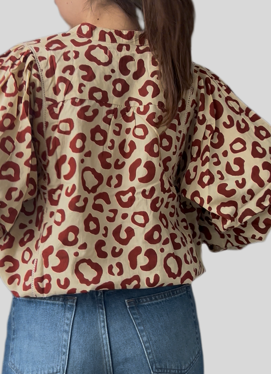 Blouse Iconique écru léopard bordeaux