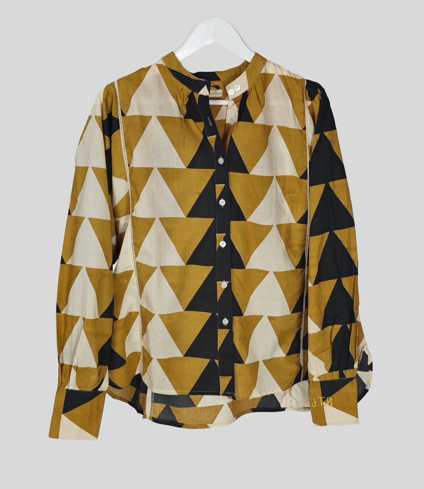 Blouse Iconique triangles géométriques noir moutarde