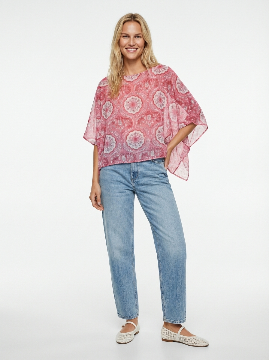 Poncho Papillon rose lotus
