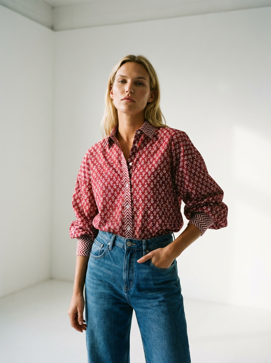 Blouse Bubble imprimé bicolore cerise