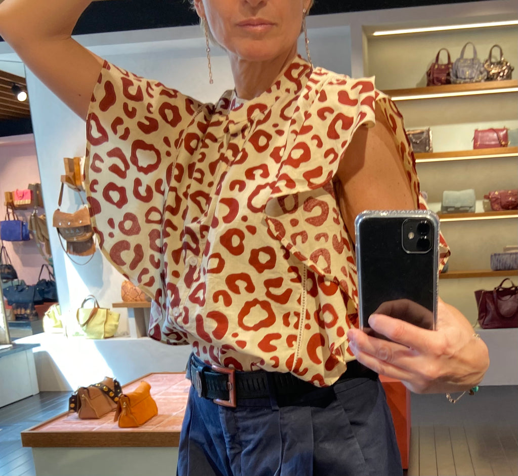 Blouse Butterfly écru imprimé léopard bordeaux
