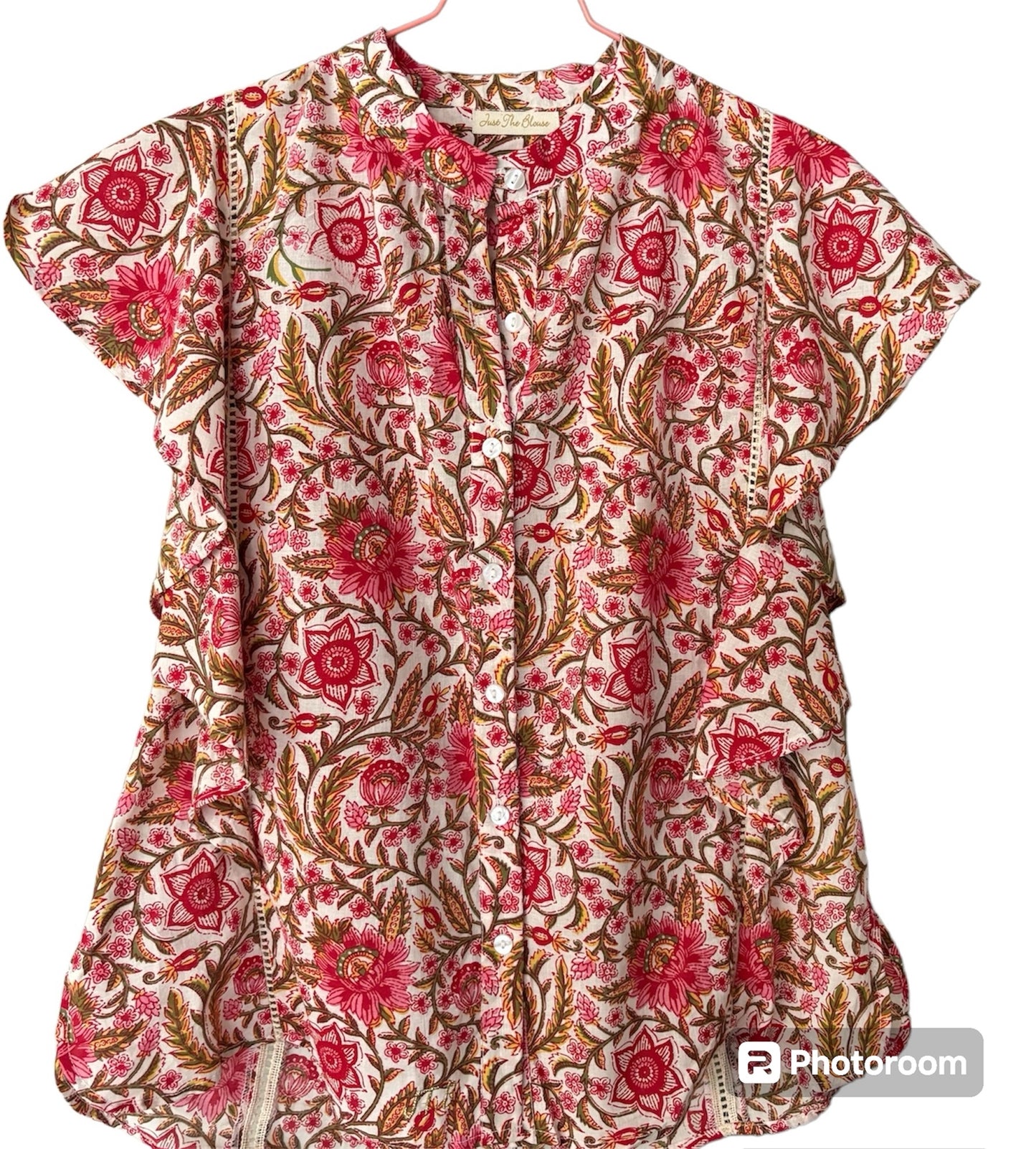 Blouse Butterfly fond blanc imprimé caramel framboise