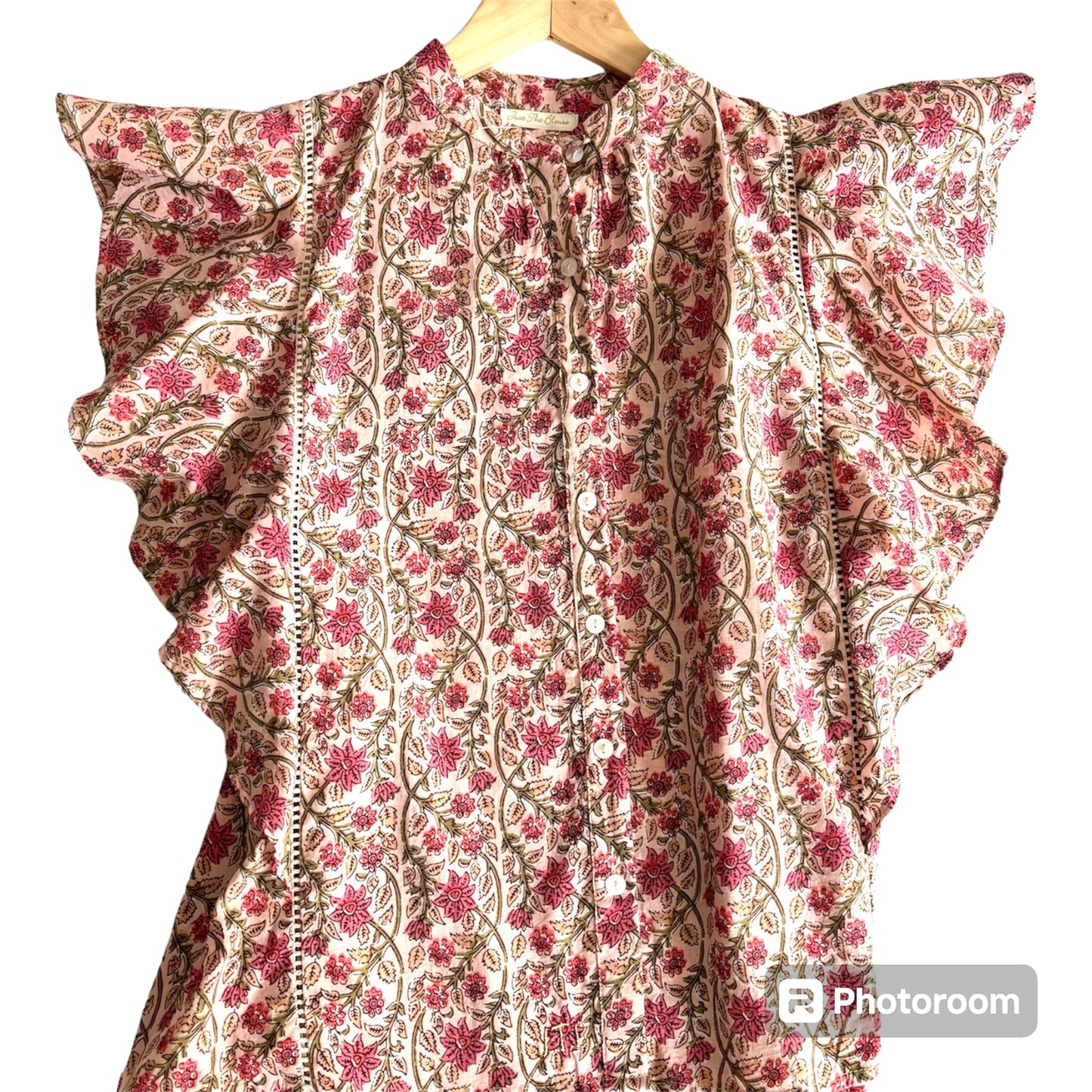 Blouse Butterfly fond rose pâle imprimé rose et lierre