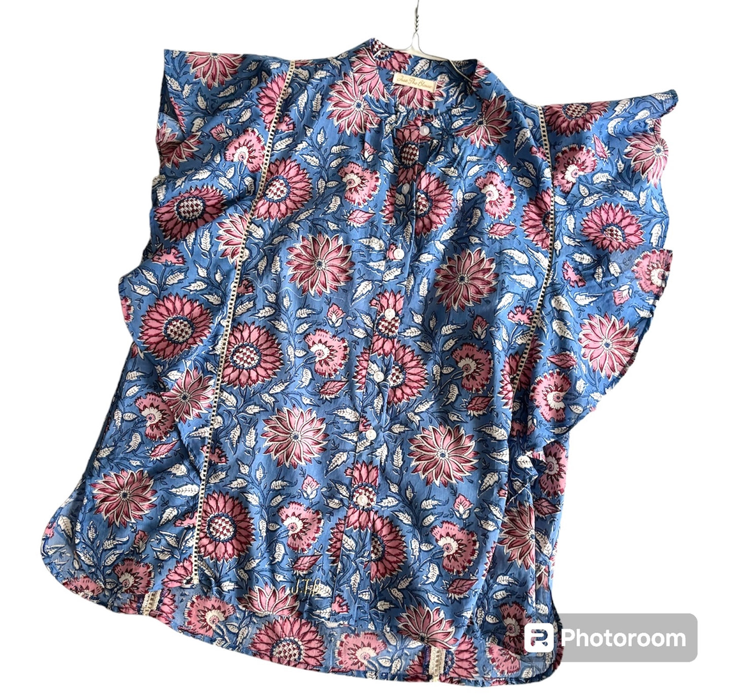 Blouse Butterfly imprimé bleu et rose