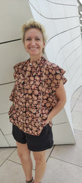 Blouse Butterfly fond noir fleur bordeaux