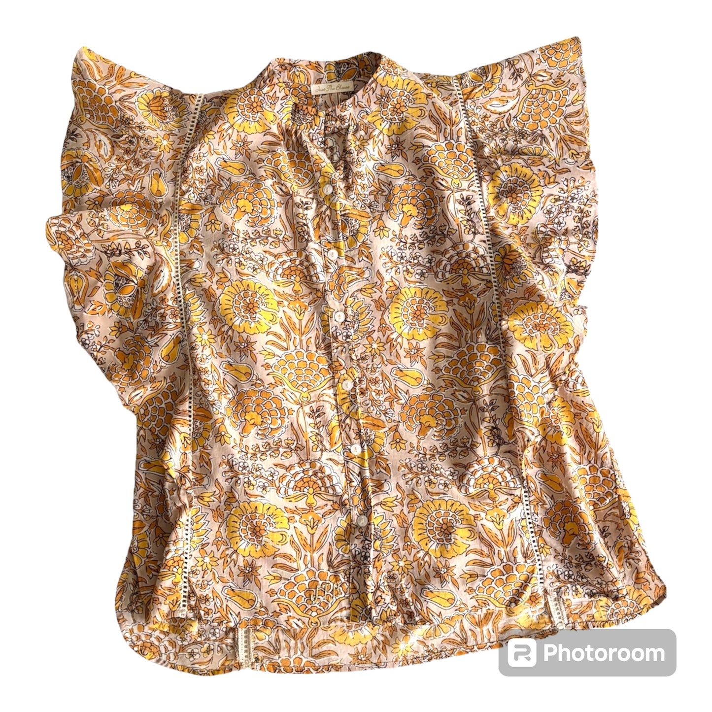 Blouse Butterfly imprimé caramel et jaune