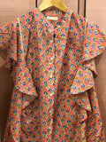 Blouse butterfly fond rose fleur bleue