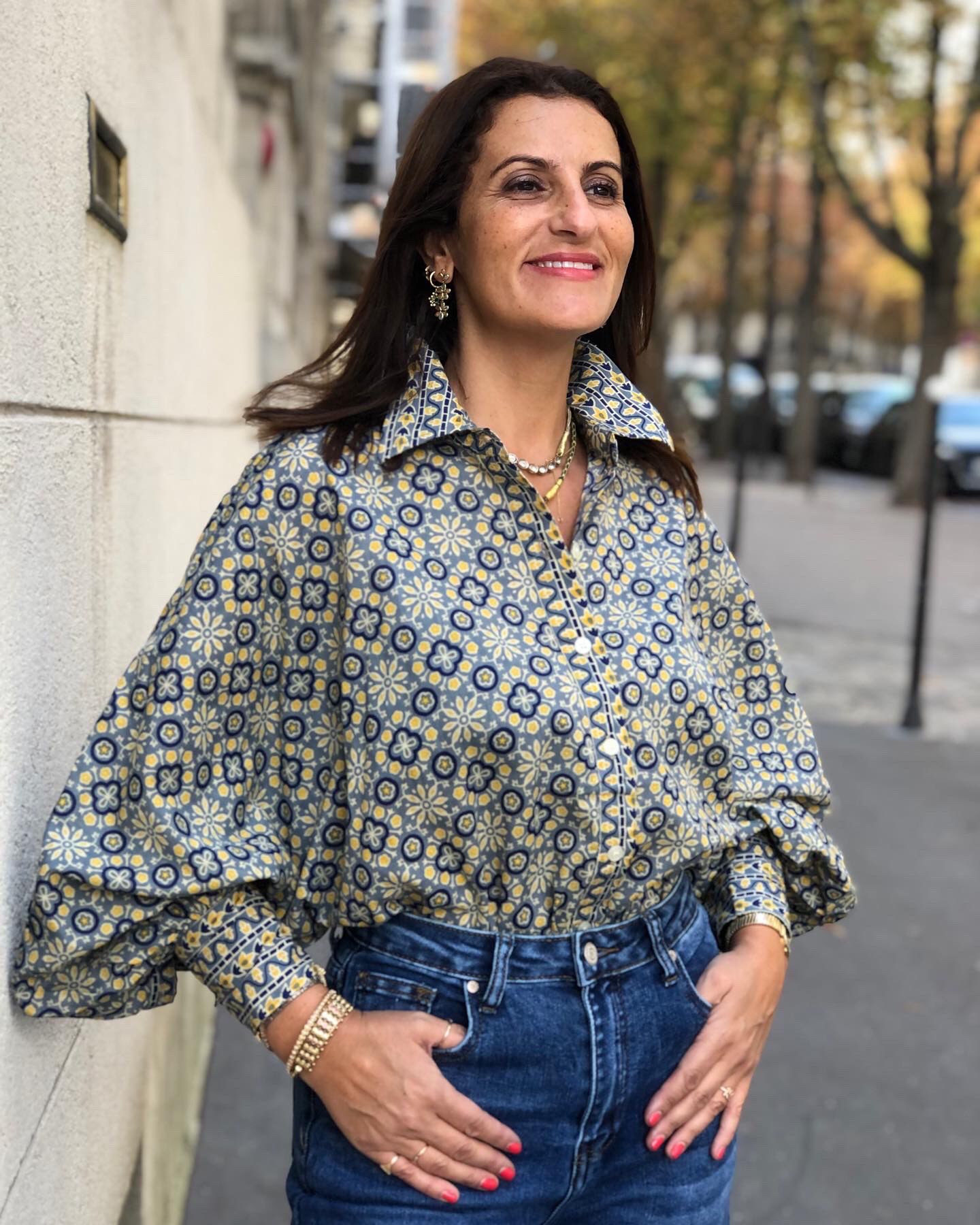 Blouse Bubble imprimé mosaïque bleu