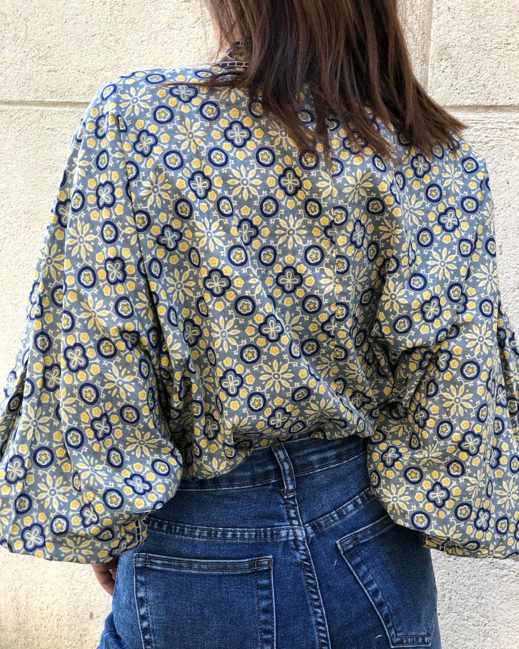 Blouse Bubble imprimé mosaïque bleu