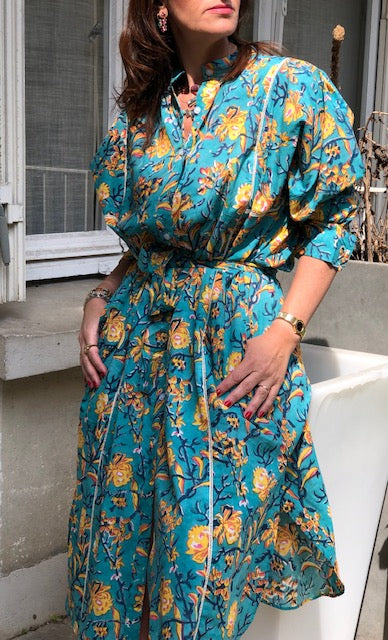 Robe Iconique Bloom turquoise et jaune