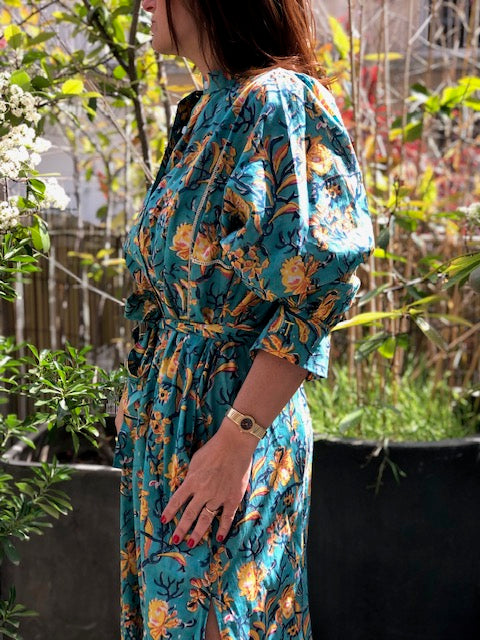 Robe Iconique Bloom turquoise et jaune