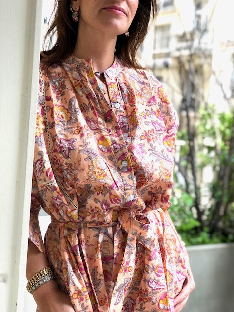 Robe Iconique pêche, jaune et fushia