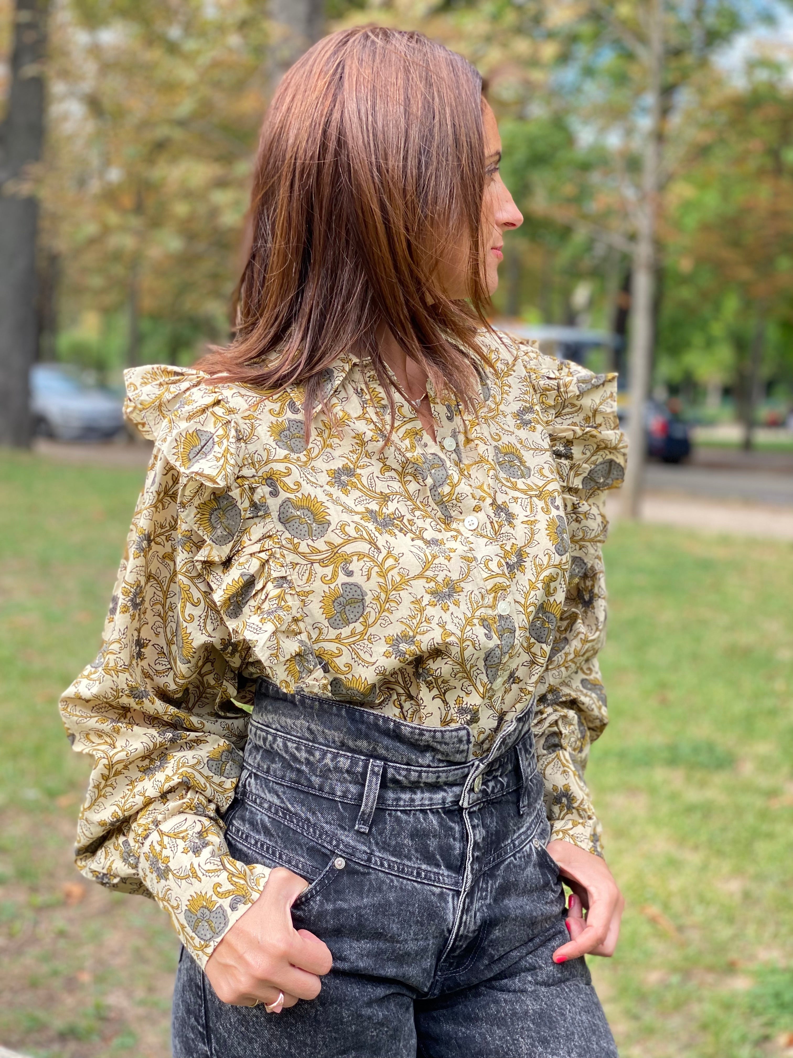 Blouse Goldo imprimé gris et camel