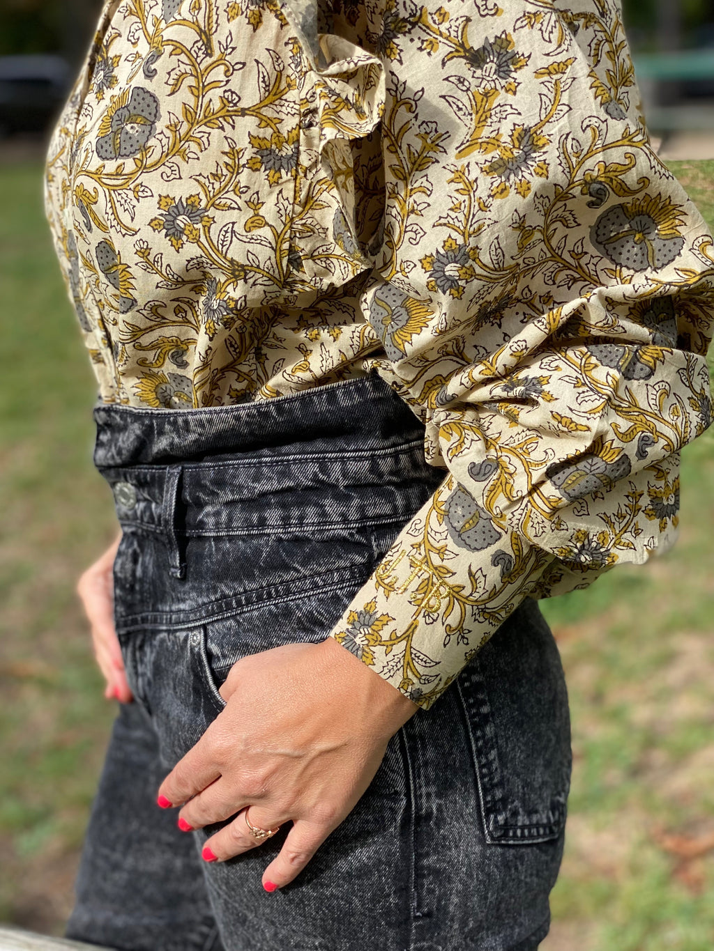Blouse Goldo imprimé gris et camel
