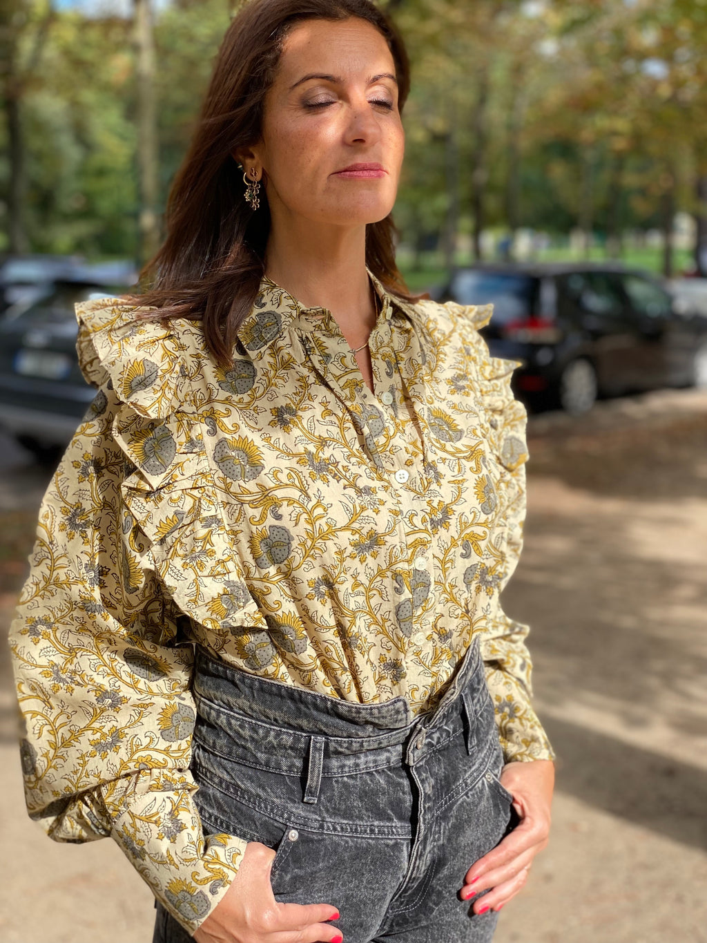 Blouse Goldo imprimé gris et camel
