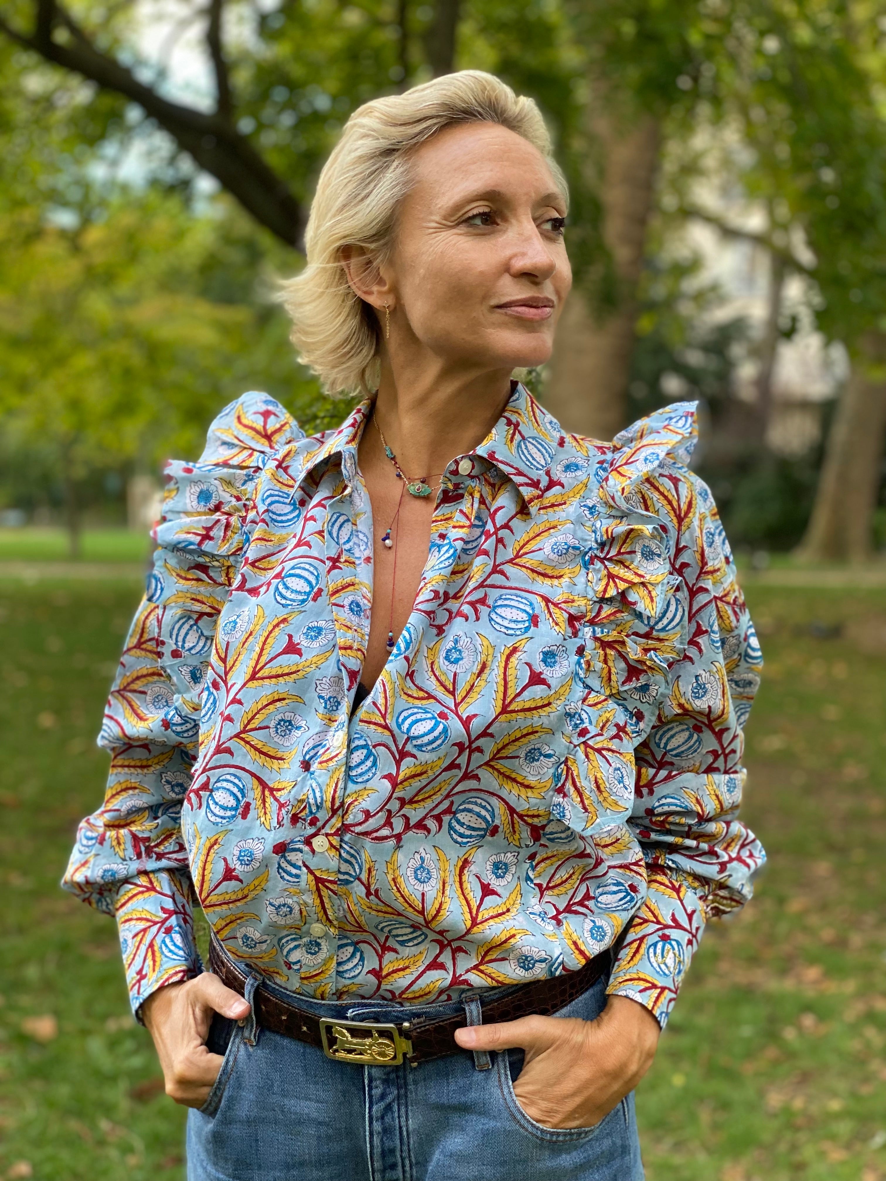 AH2022/64-Blouse Goldo imprimé Blue Red & Yellow