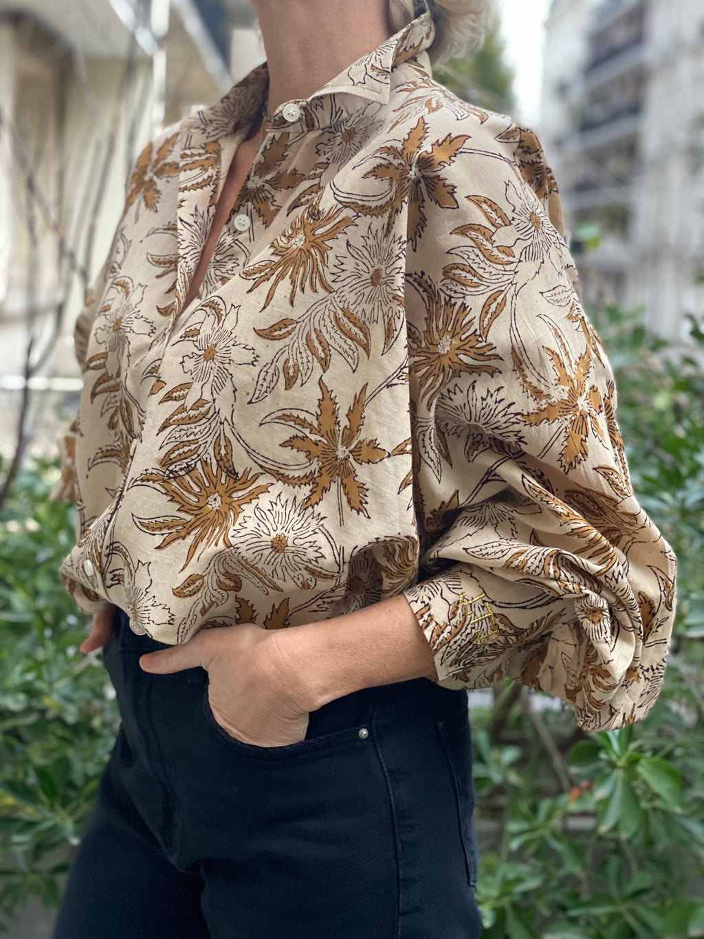 Blouse Bubble imprimé écru et camel