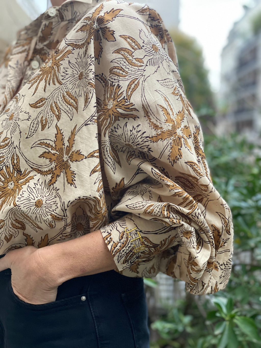 Blouse Bubble imprimé écru et camel