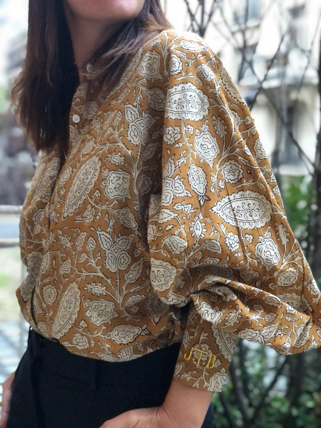 Blouse Bubble imprimé camel et écru