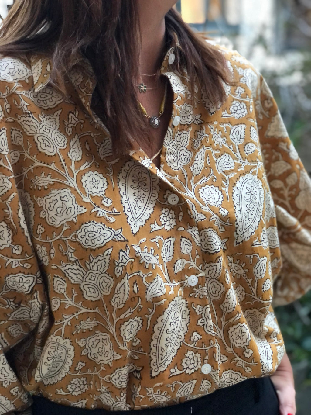 Blouse Bubble imprimé camel et écru