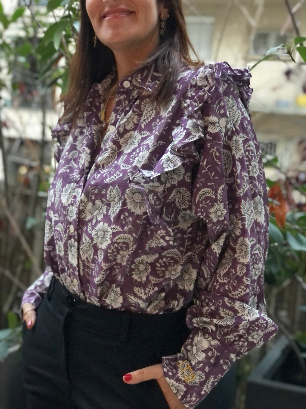 Blouse Goldo imprimé violet et blanc