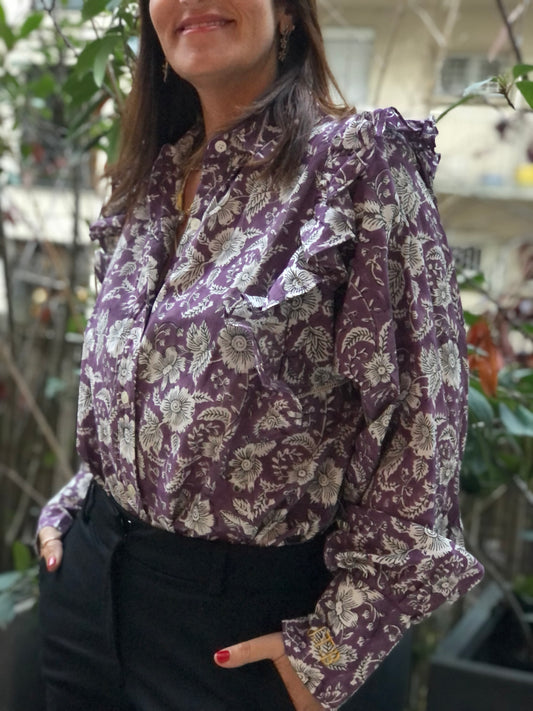 AH2022/70-Blouse Goldo imprimé Purple & White