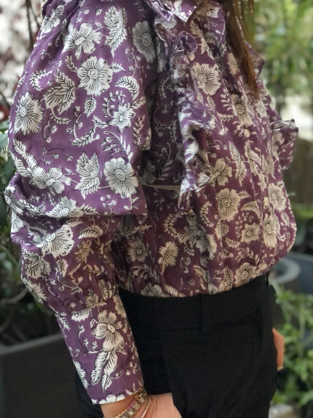 Blouse Goldo imprimé violet et blanc