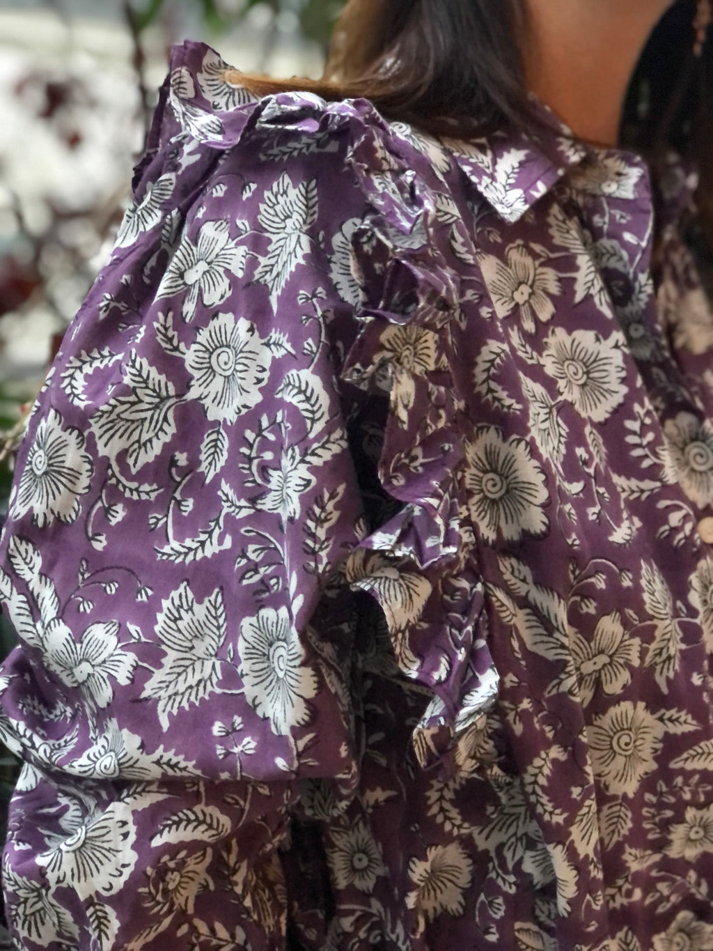 Blouse Goldo imprimé violet et blanc