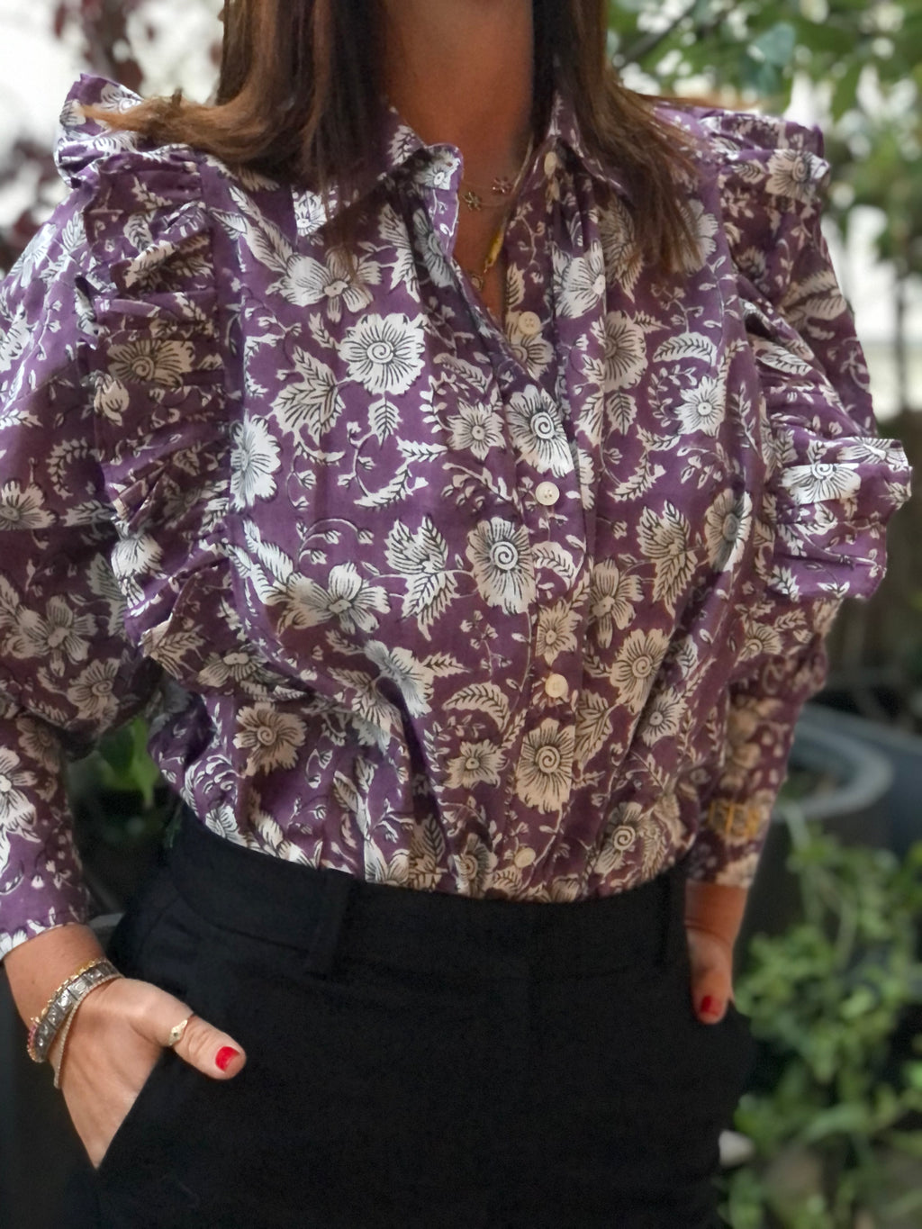Blouse Goldo imprimé violet et blanc