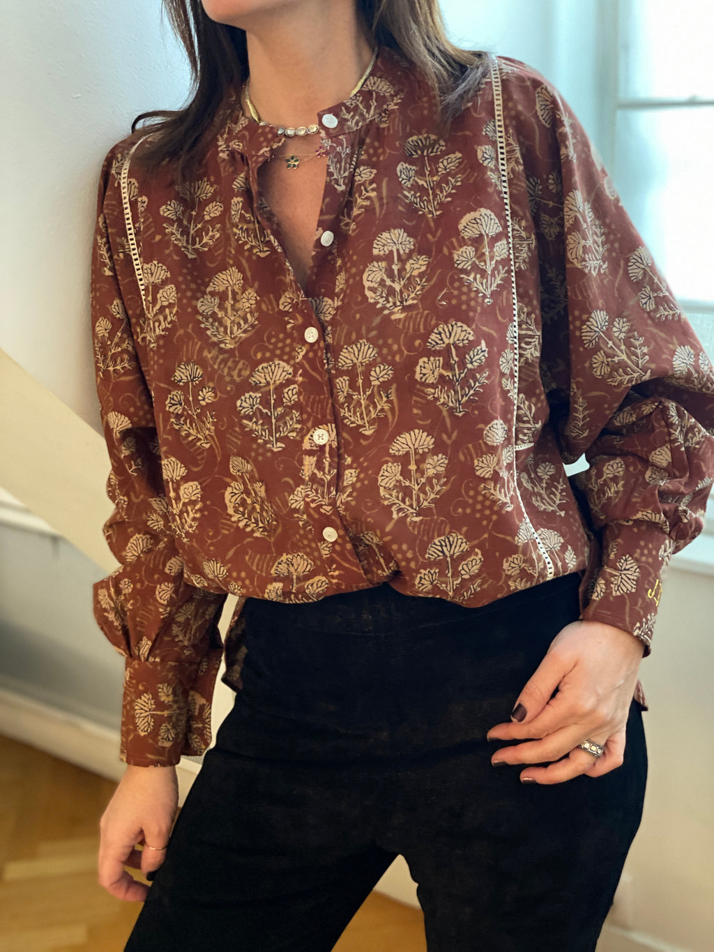 Blouse Iconique marron et écru