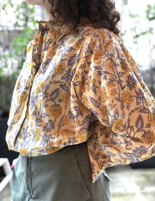 Blouse Iconique ramage jaune et bleu