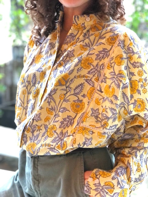 Blouse Iconique ramage jaune et bleu