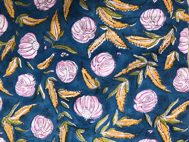 Robe Iconique bleu et fleur de coton rose