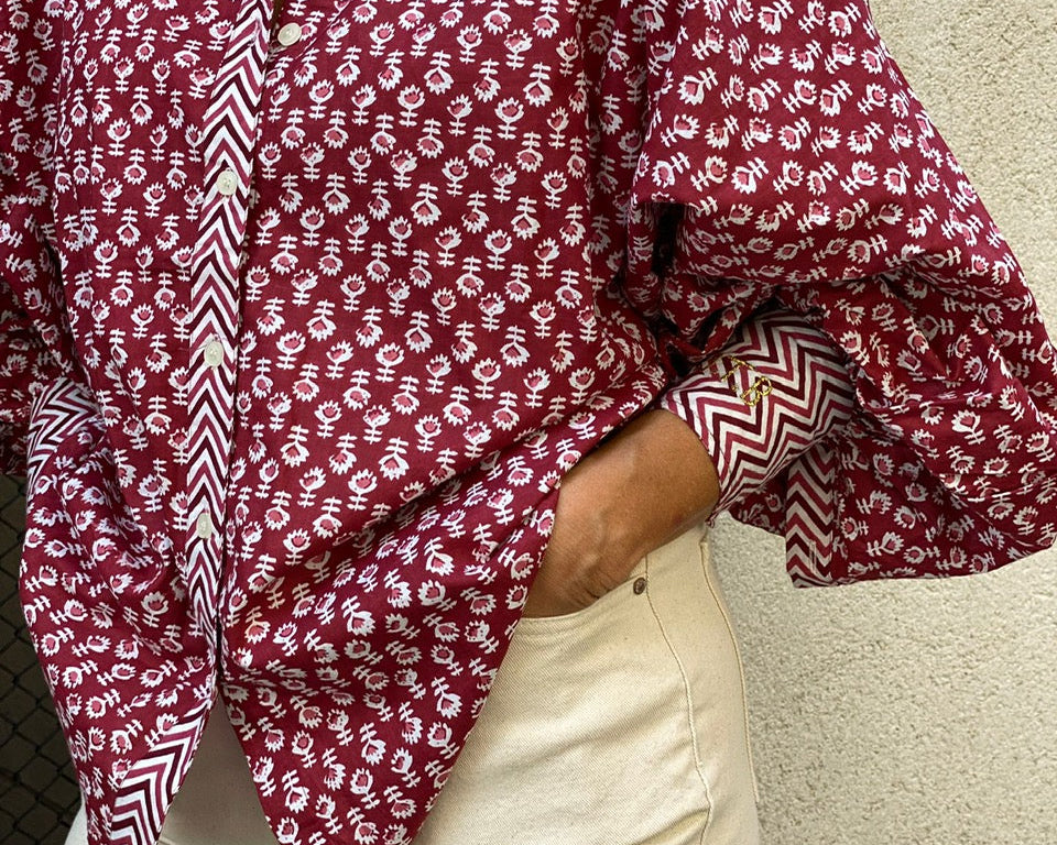 Blouse Bubble imprimé bicolore cerise