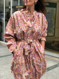 Robe iconique camel, fushia et gris