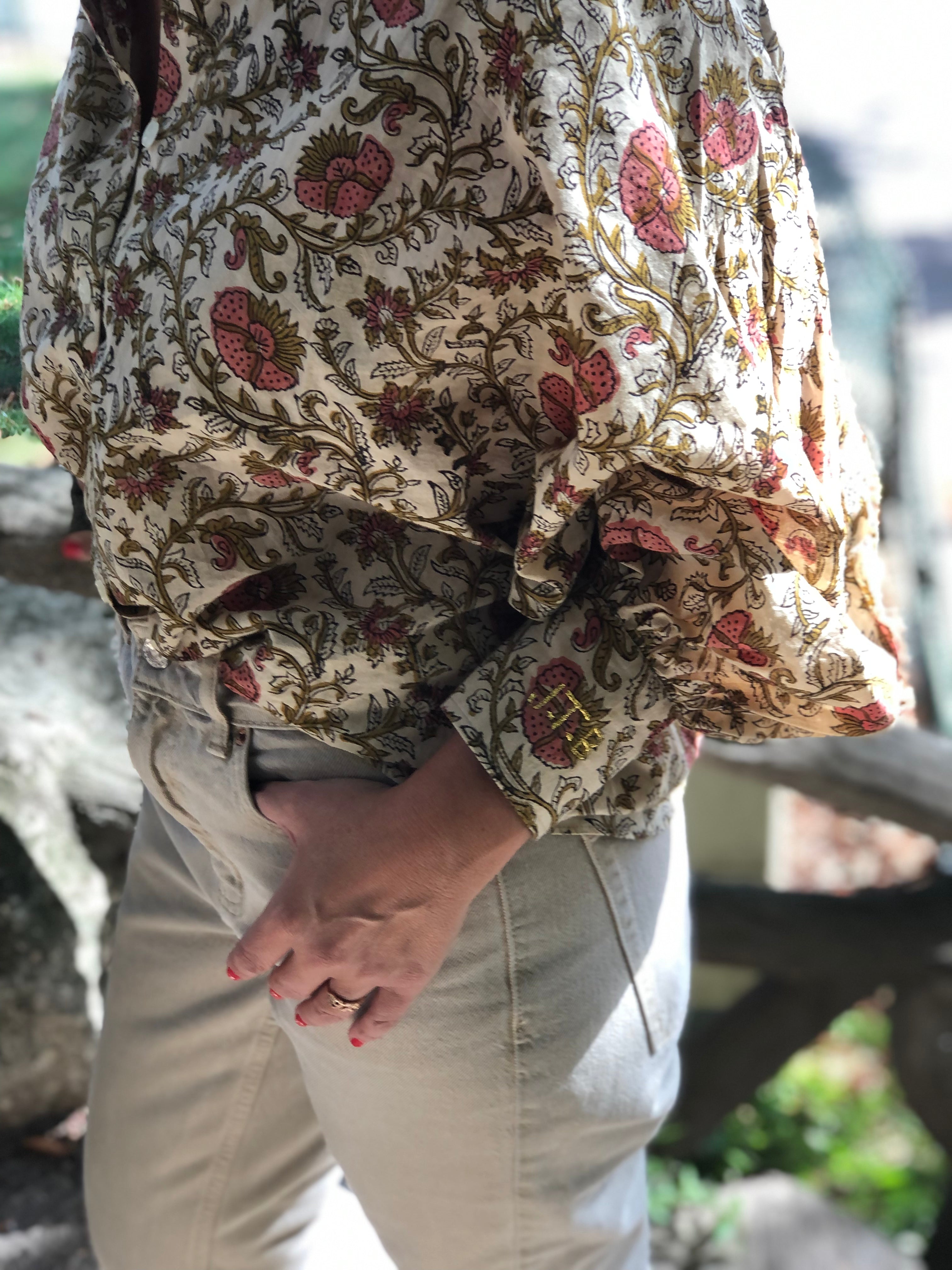Blouse Bubble imprimé camel et corail
